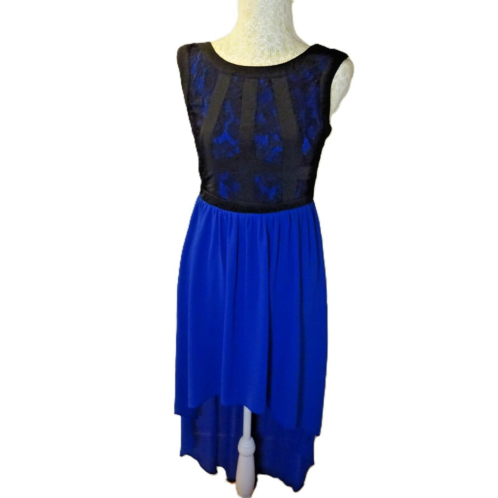 Princess‎ by Vera Wang Black and Blue High-Lo Sleevless Polyester Blend Dress Lg